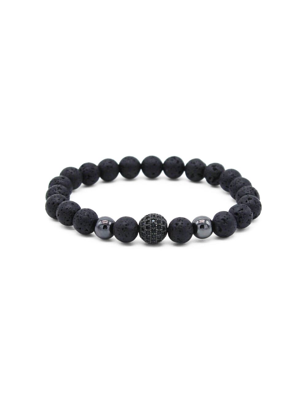 🔴 Bracelet - Black Rhodium Globe Pavé & Lava Stone